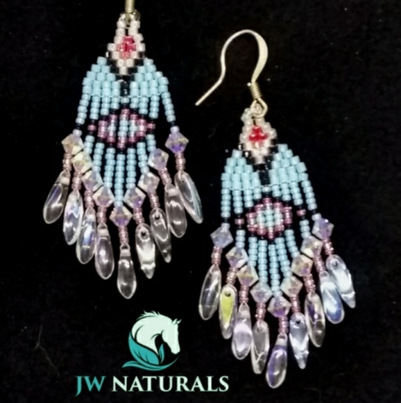 Hand Crafted Jewelry - 🔥SOLD🔥 at Comanche Pow Wow Handmade Swarovski Turquoise Pink Earrings